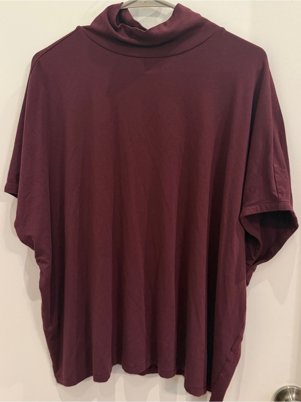 Daily Ritual Mock Neck Poncho Batwing Top XL Deep Burgundy Cozy Loungewear‎ - Picture 2 of 5